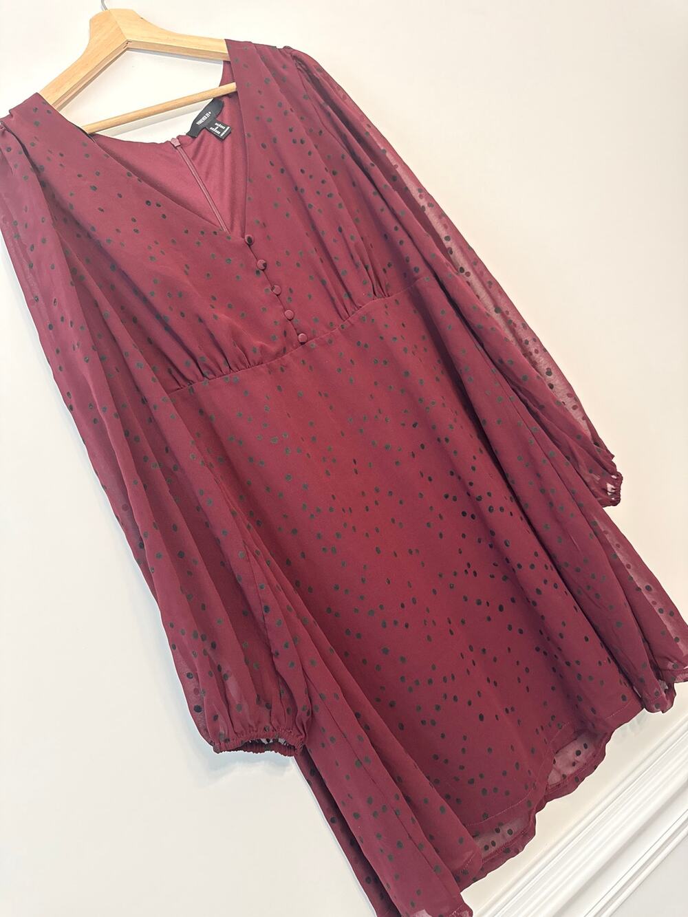 Burgundy Sheer Polka Dot Babydoll Dress – Forever 21+ 2X